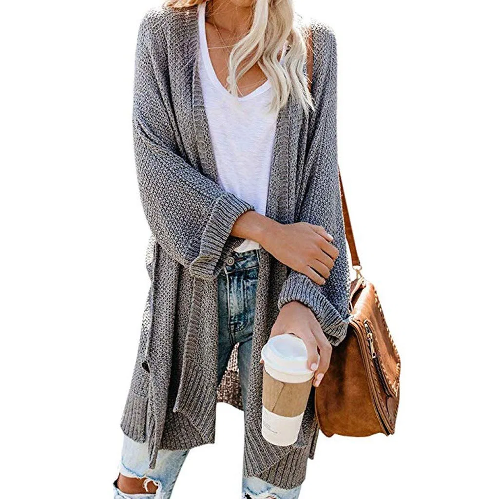Женское длинное вязаное пальто без капюшона, Grey — фото 3