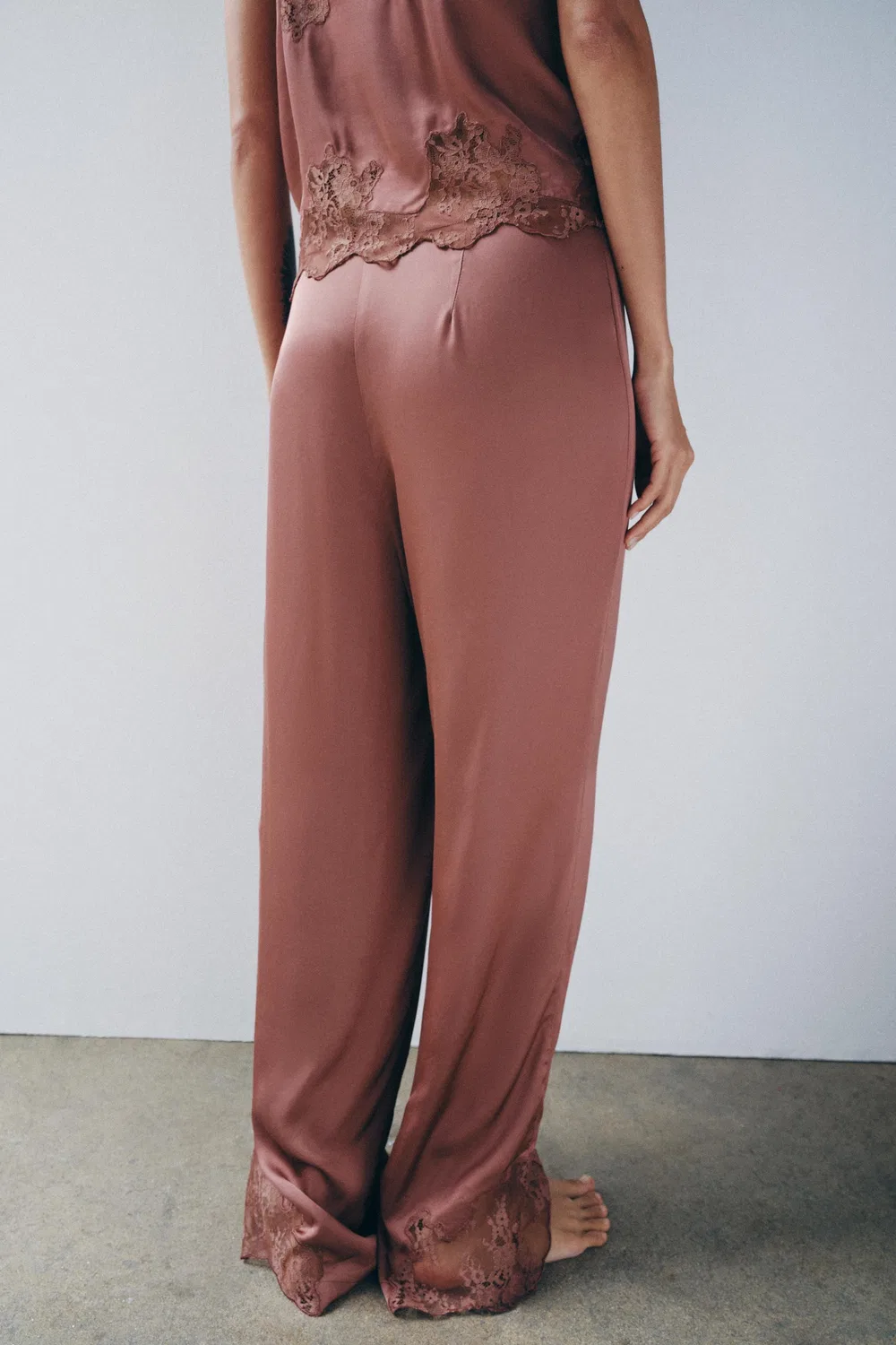 Атласные кружевные брюки-нижнее белье ZARA, Dusty pink — фото 3