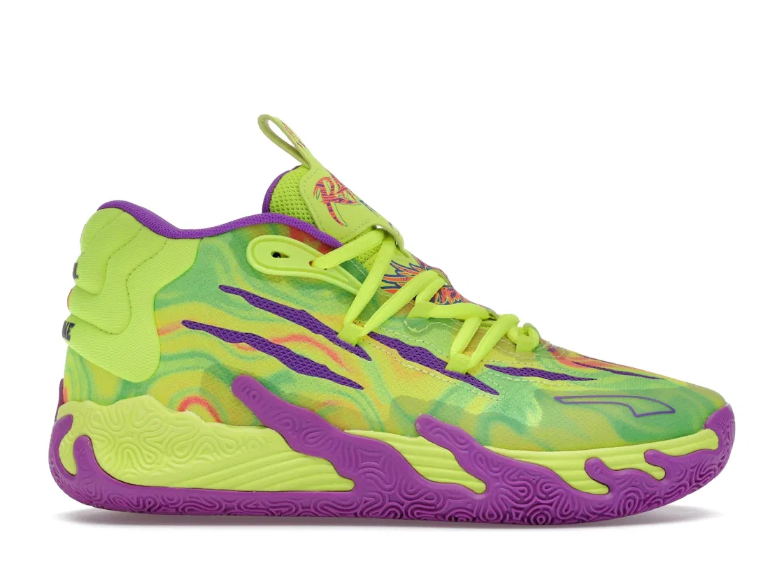 Детские кроссовки для мальчиков баскетбольные Puma LaMelo Ball MB.03 Spark, Safety Yellow/Purple Glimmer