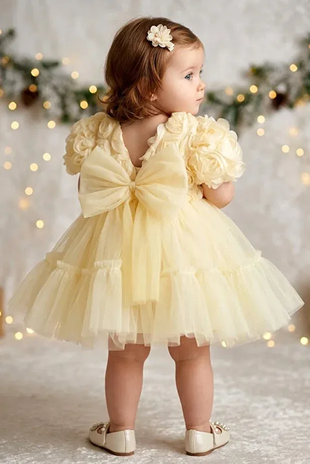 Детское платье для девочек с коротким рукавом Baby Animals, Yellow