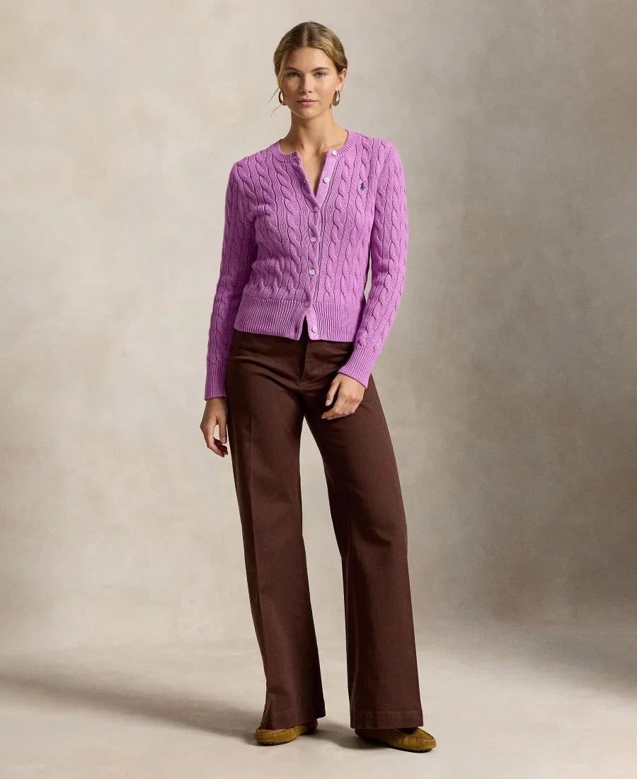 Женский кардиган-водолазка с косами, хлопковый Polo Ralph Lauren, Thistle Pink — фото 3