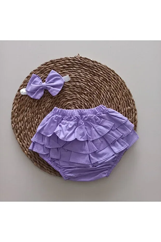 Детский комплект для девочек с рюшами Lilac Ruffle Shorts, Skirt and Bandana Set Mars Baby, Lila