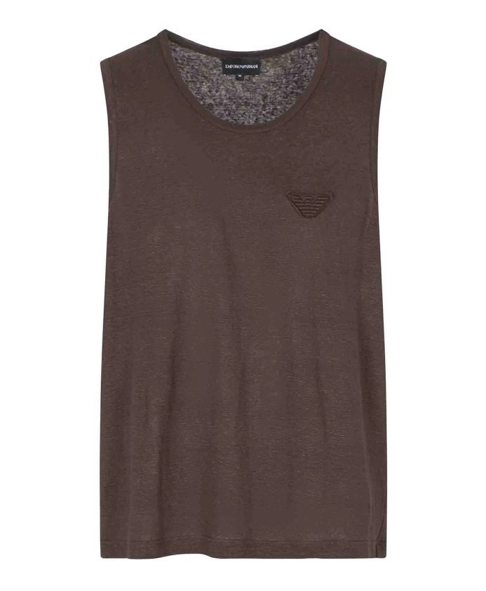 

Льняная футболка с вышитой нашивкой в виде орла. Emporio Armani, коричневый
