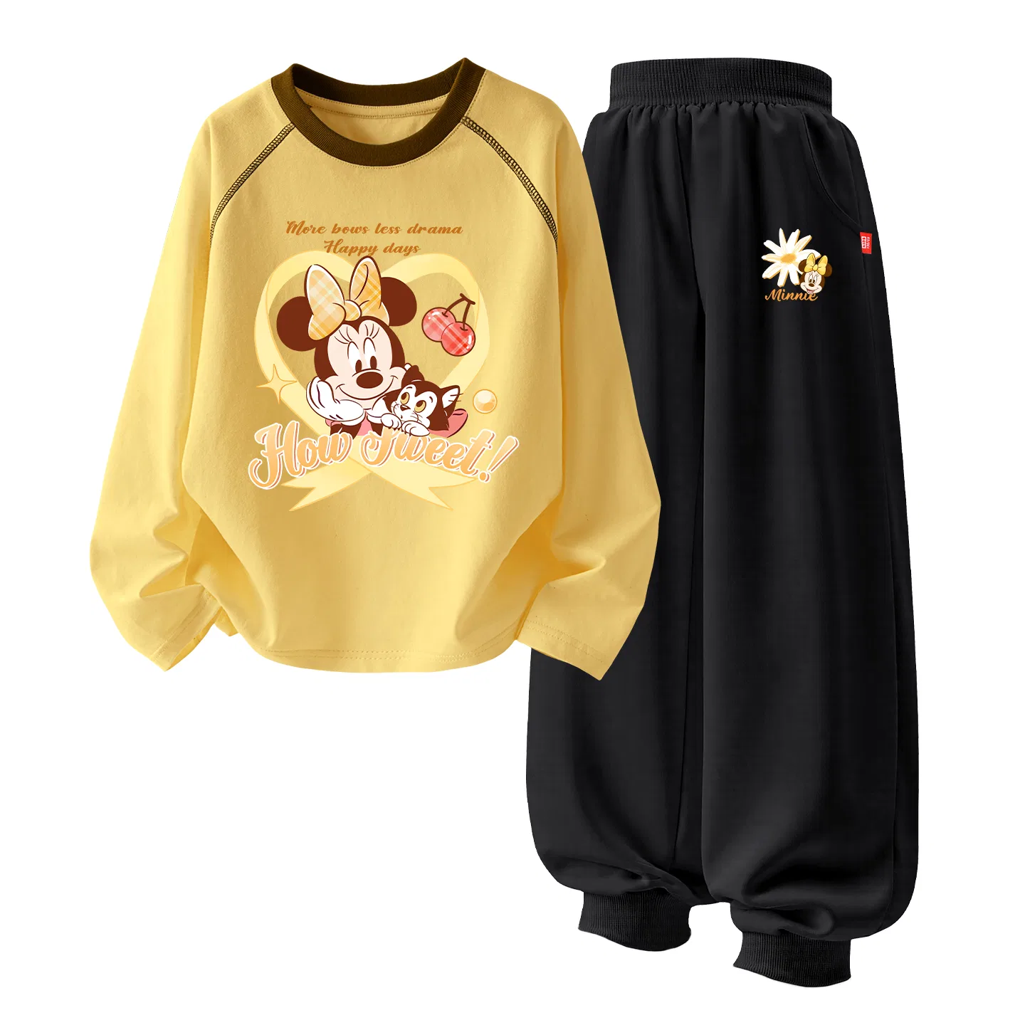 Детский спортивный костюм из тонкого трикотажа Disney Daisy Hearty Cheese Yellow+Di Fensheng Flower Black