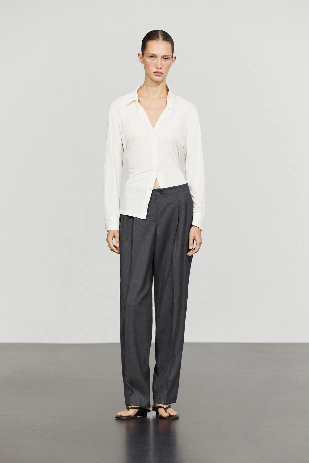 Брюки Massimo Dutti, шерстяные плиссированные, темно-серый — фото 4