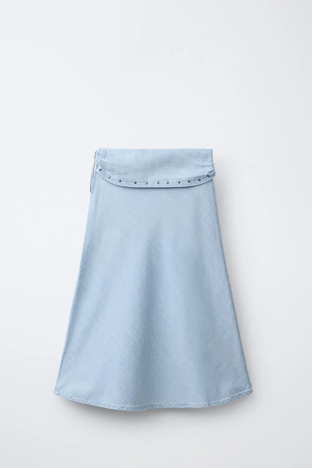 Струящаяся юбка миди, украшенная заклепками ZARA, Light Blue — фото 2