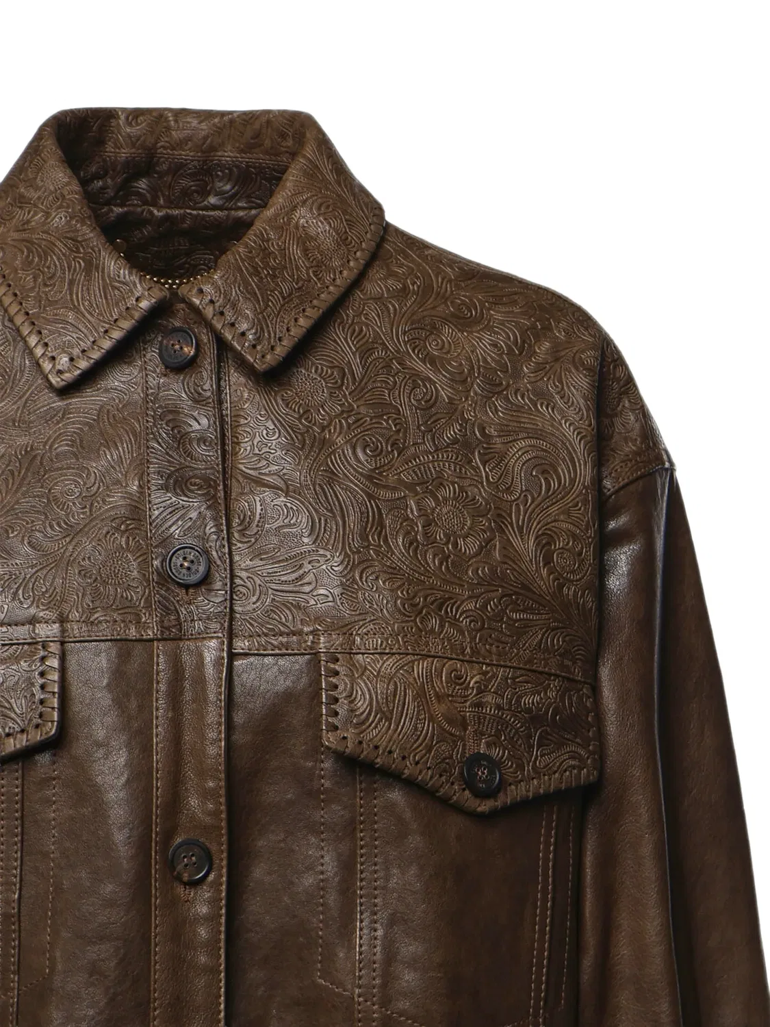 Кожаная куртка с цветочным тиснением Golden Goose, коричневый — фото 2