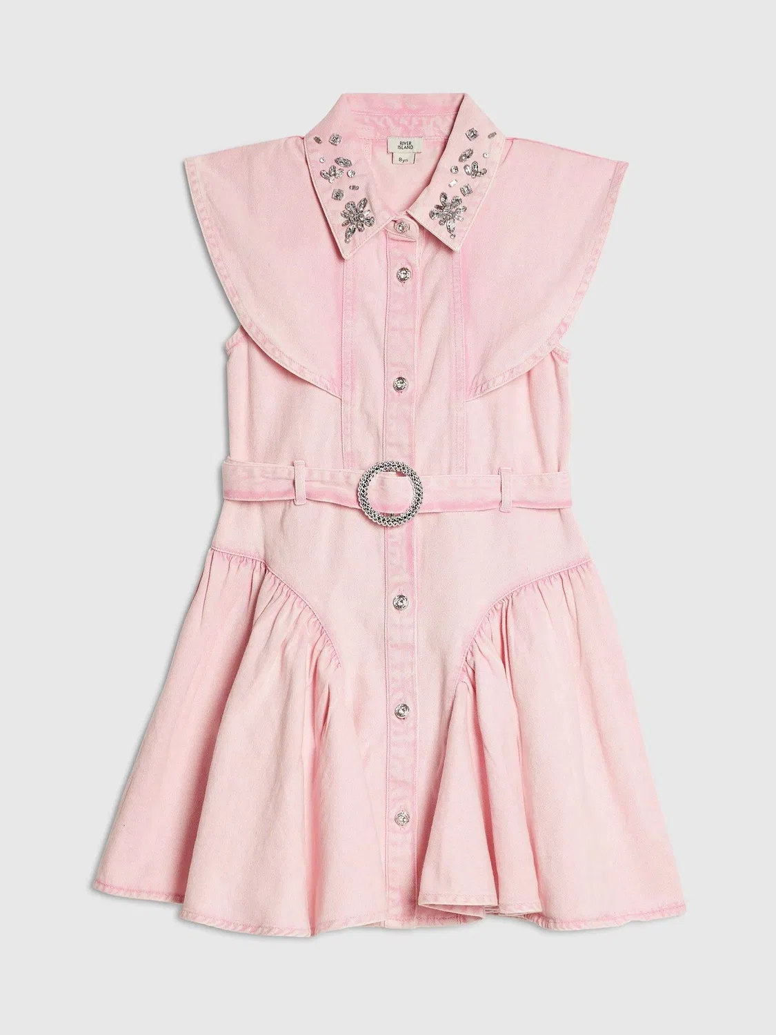 Платье-рубашка джинсовое с поясом River Island, розовый