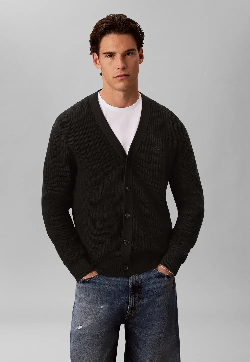 Кардиган из фактурного хлопка, размер 12gg - кардиган Calvin Klein, Black