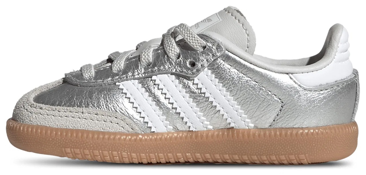 Детские кроссовки для девочек с кожаным верхом Samba adidas, Silver White — фото 2