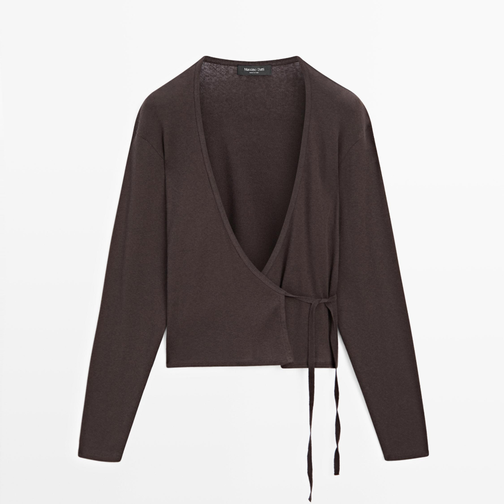 

Кардиган Massimo Dutti Cotton Blend Crossover Knit, коричневый