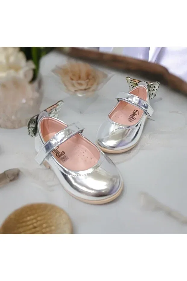 Детские балетки для девочек с принтом Patik Bebe, Silver — фото 2