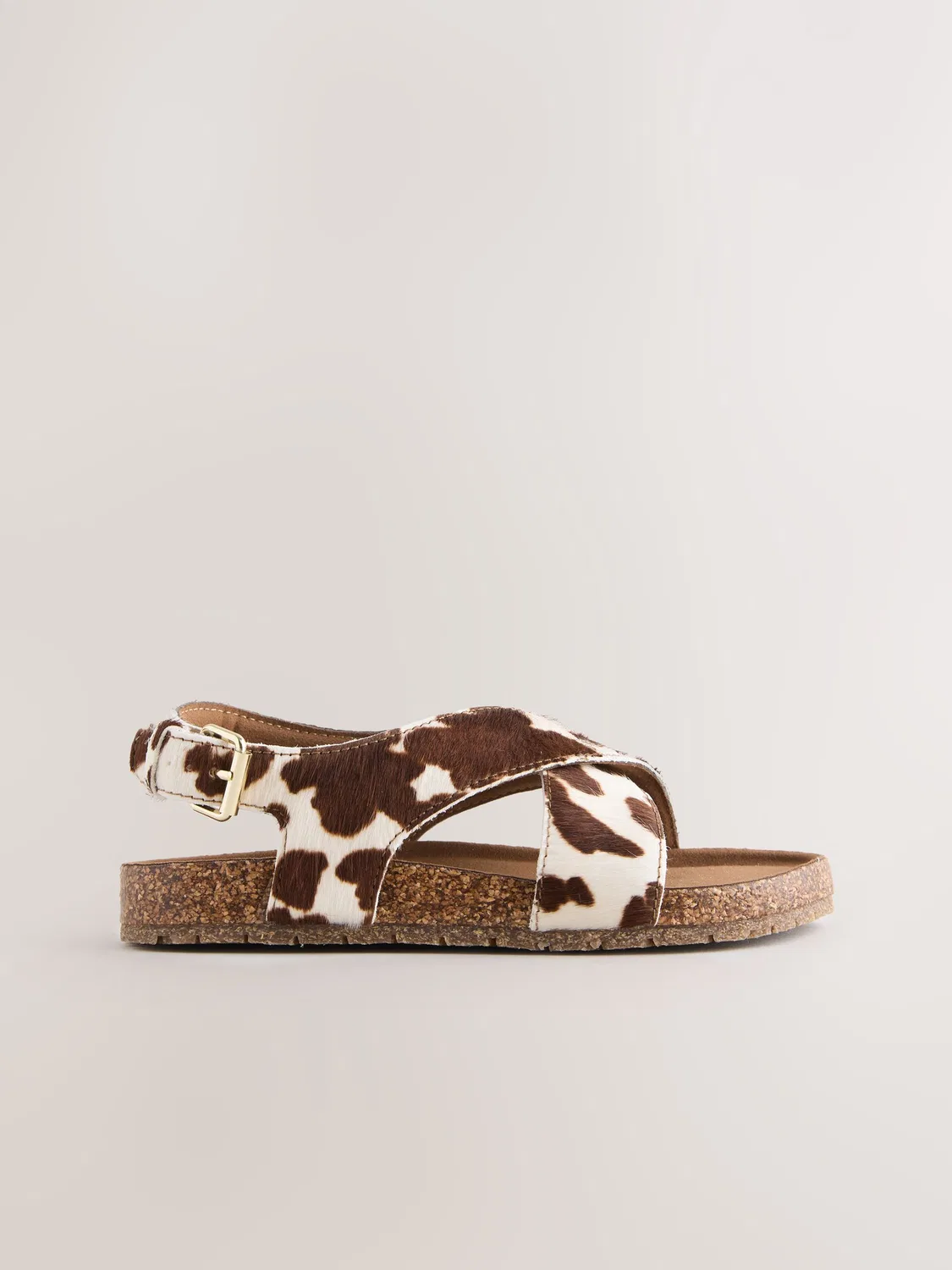 Сандалии с перекрестными ремешками, Leather Cow Print Next, Коричневый — фото 4