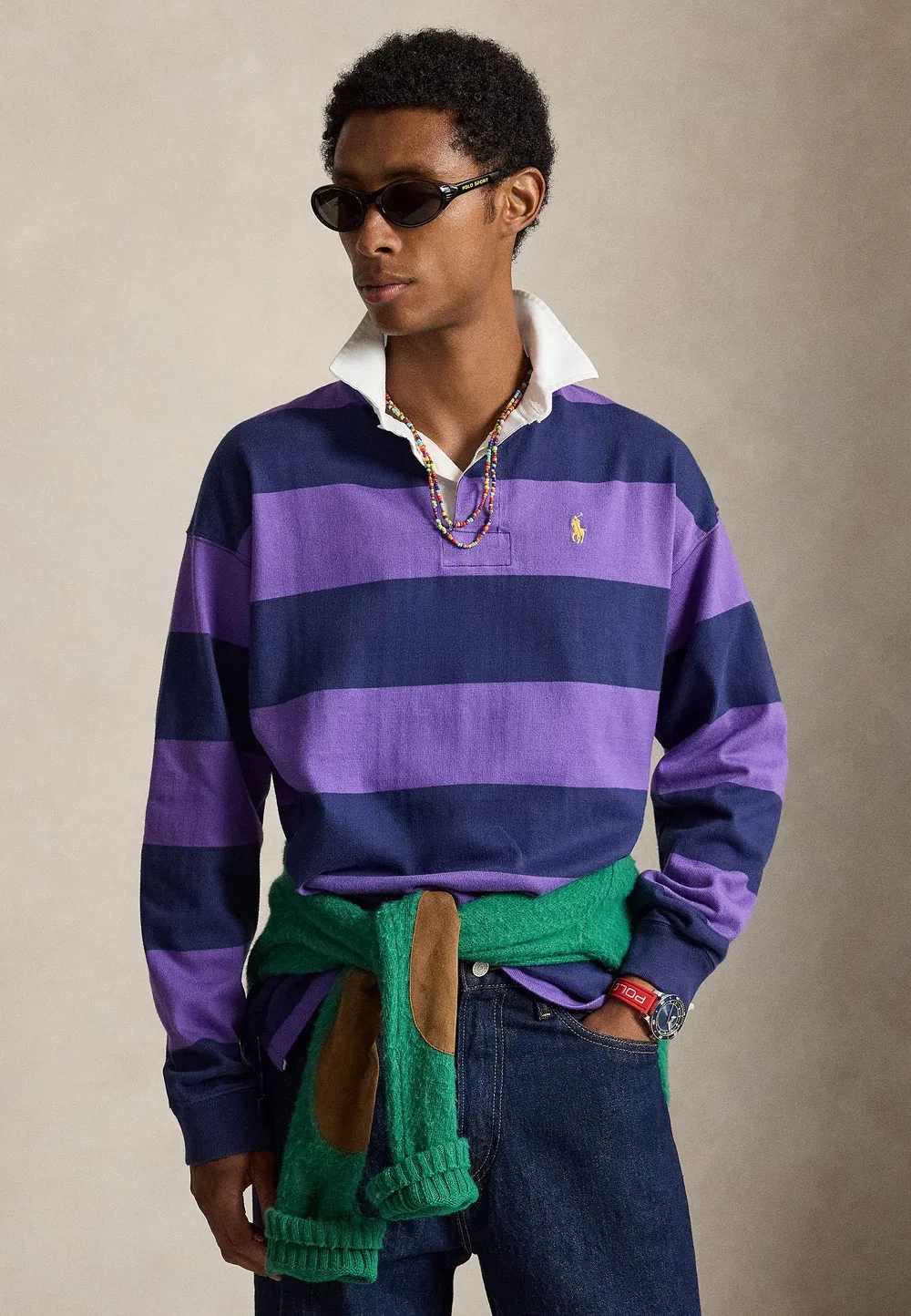 Полосатая регбийная рубашка большого размера - поло Polo Ralph Lauren, Purple