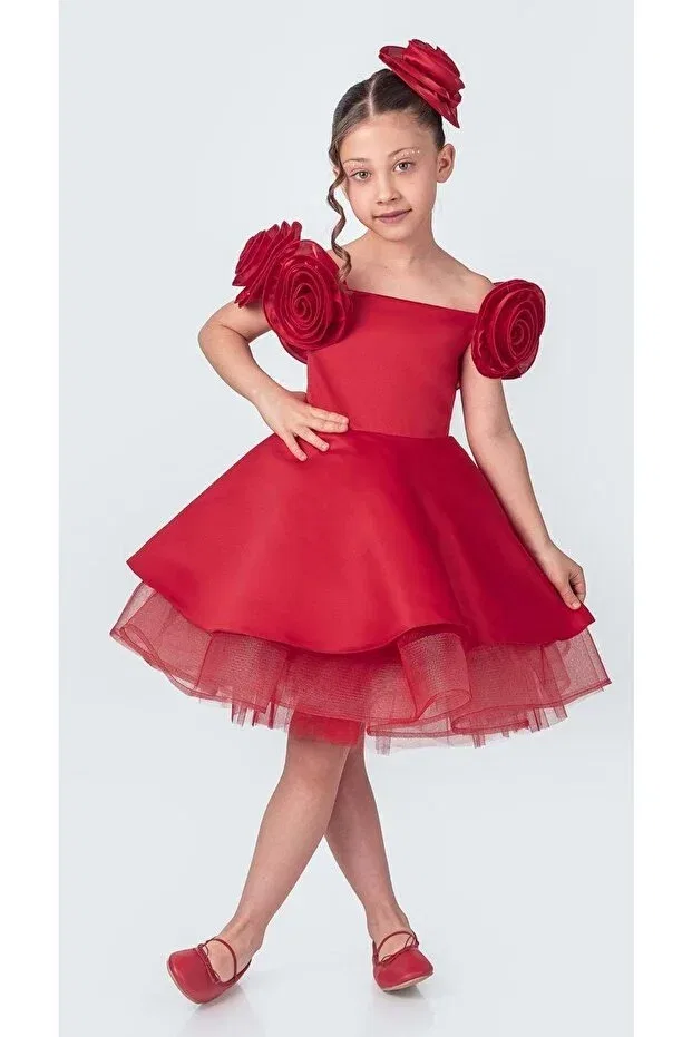 Детское платье для девочек блестящее Fanari crepe satin gren supported girl evening dress m00735 red Mnk Baby&Kids, Red