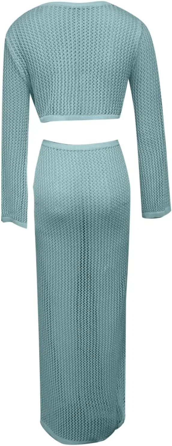 Женский пляжный пэчворк-пончо с ажурным узором Crochet, Light Blue — фото 4