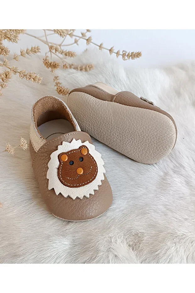 Детские пинетки для новорожденных кожаные Noxi mink genuine leather baby booties moccasin Hodore, Taupe — фото 4