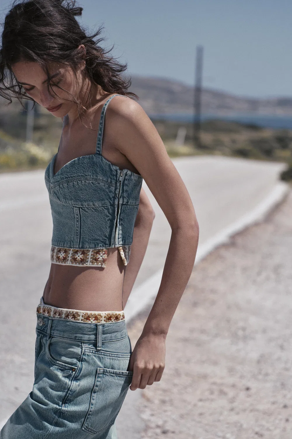 Вязаный топ из джинсовой ткани Z1975 ZARA, Mid-Blue — фото 3