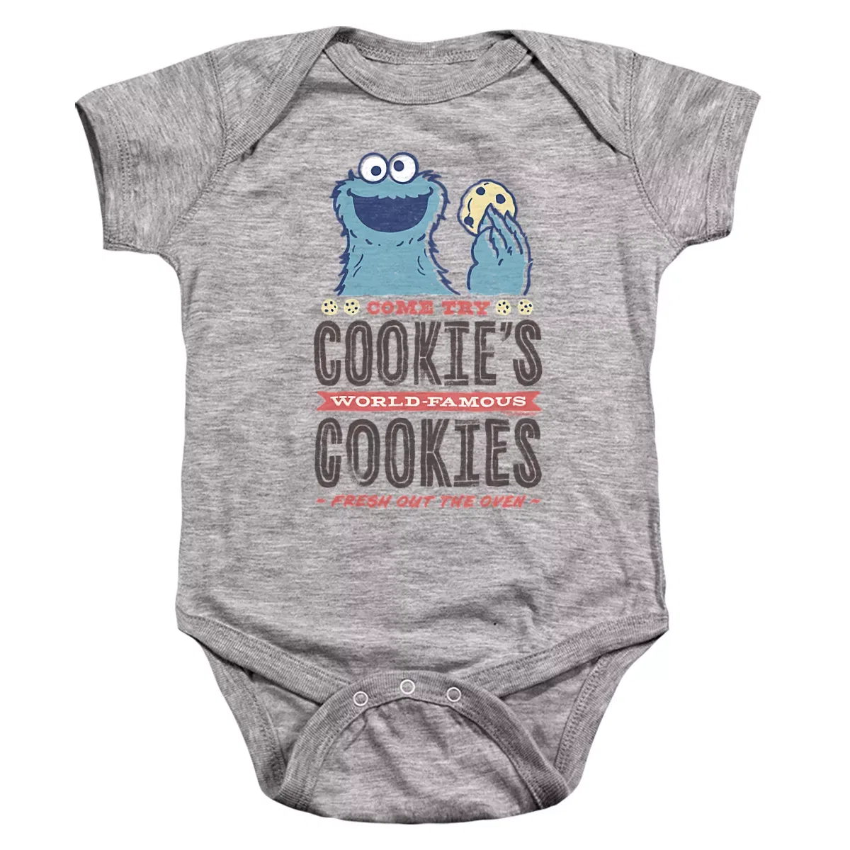 Детское боди с коротким рукавом с принтом Sesame Street Vintage Cookie Monster Fresh Out of the Oven, Athletic Heather