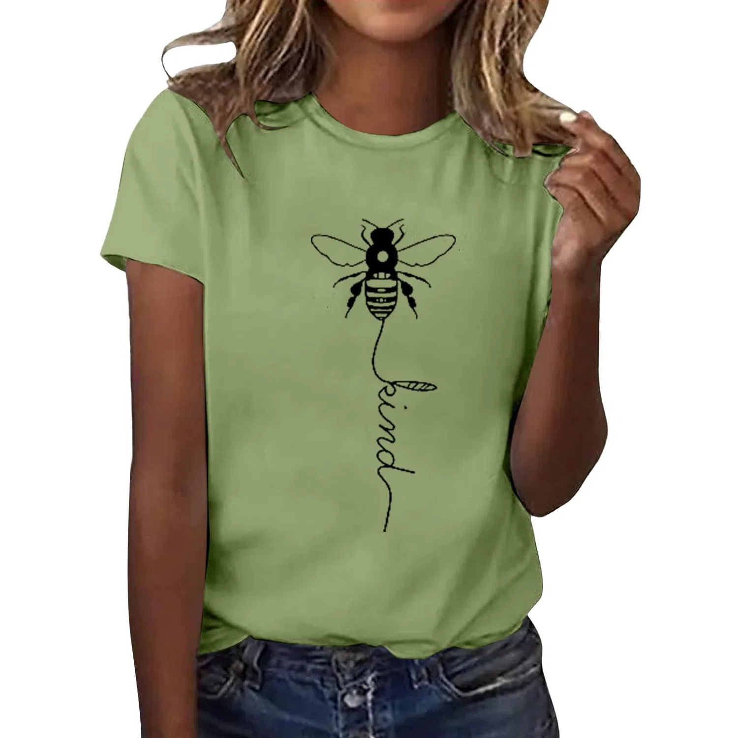 Женская футболка с принтом Girls Graphic Satin Blouses Loose Tops Plus Size Summer Sunflower Women's Basic Cotton Top, 1-green — фото 4
