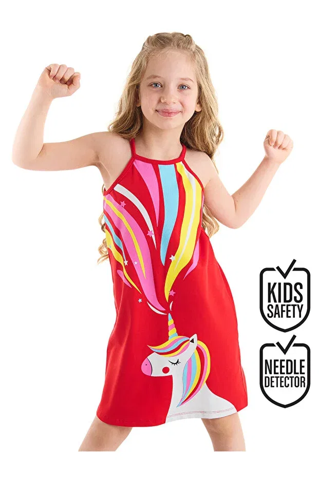 Детское платье для девочек с принтом Unicorn Love Denokids, Red