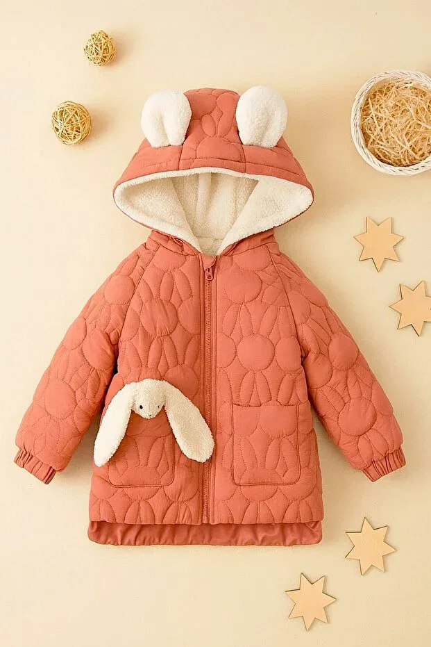 Детское зимнее пальто для девочек стеганое с капюшоном Dekubaby, Dried Rose