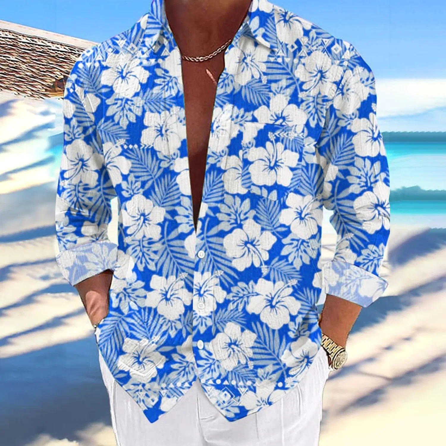 Мужская рубашка с принтом Summer Hawaiian Shirts, blue — фото 4