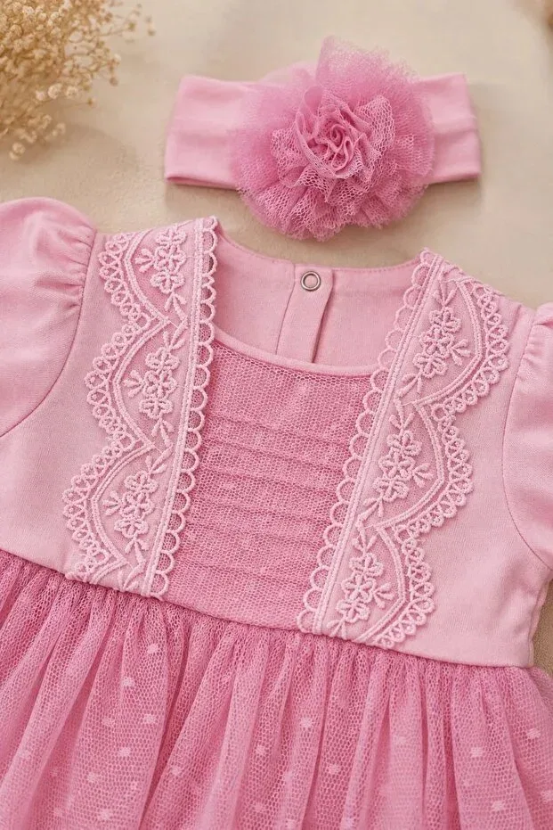 Детское платье для девочек кружевное Tuğra Bebe, Pink — фото 2