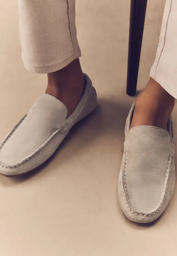 Мокасины кожаные Wide fit Next, Suede Stone — фото 2