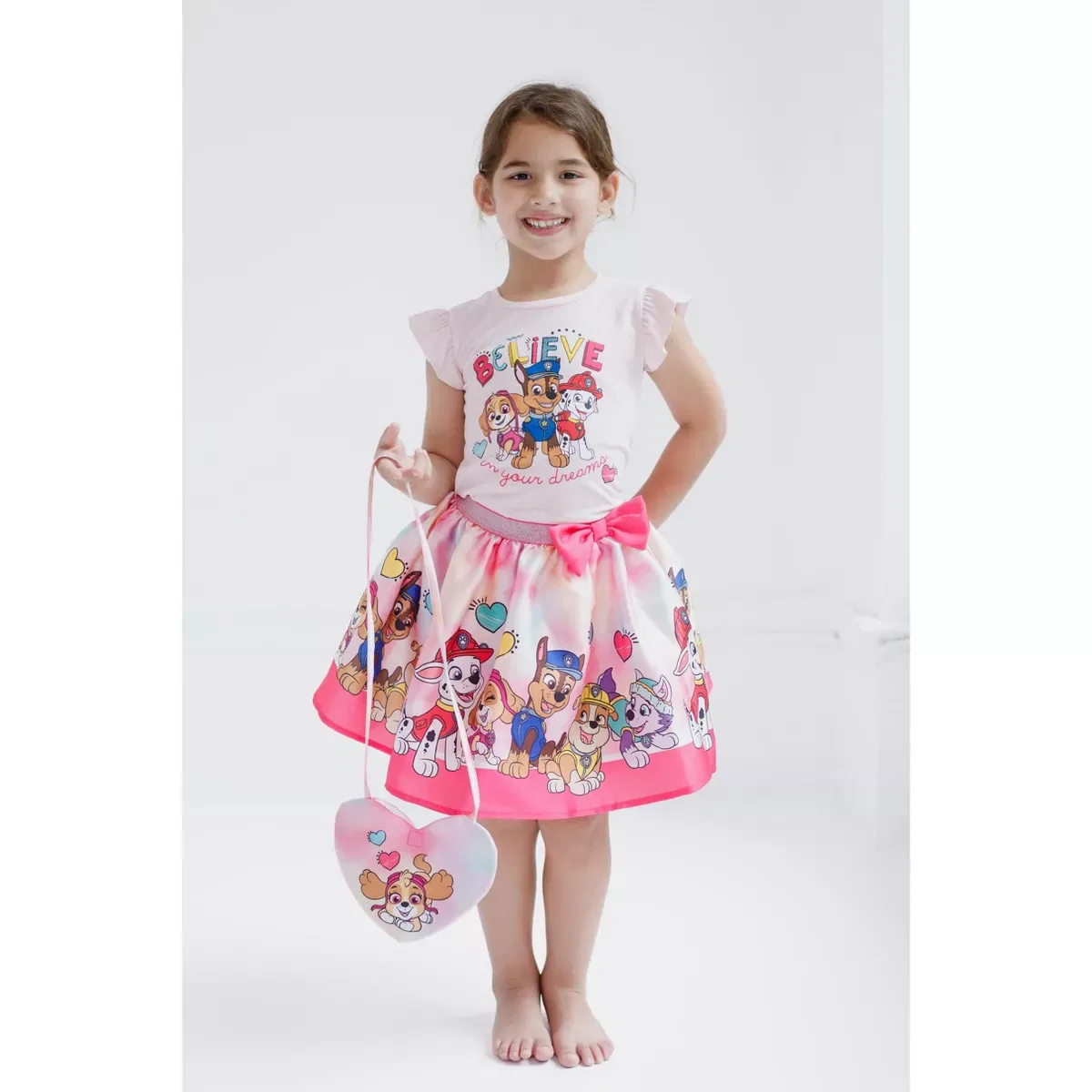 Детский комплект для девочек с принтом Tank Top Skirt and Bag 3 Piece Outfit Set PAW Patrol, Pink — фото 2