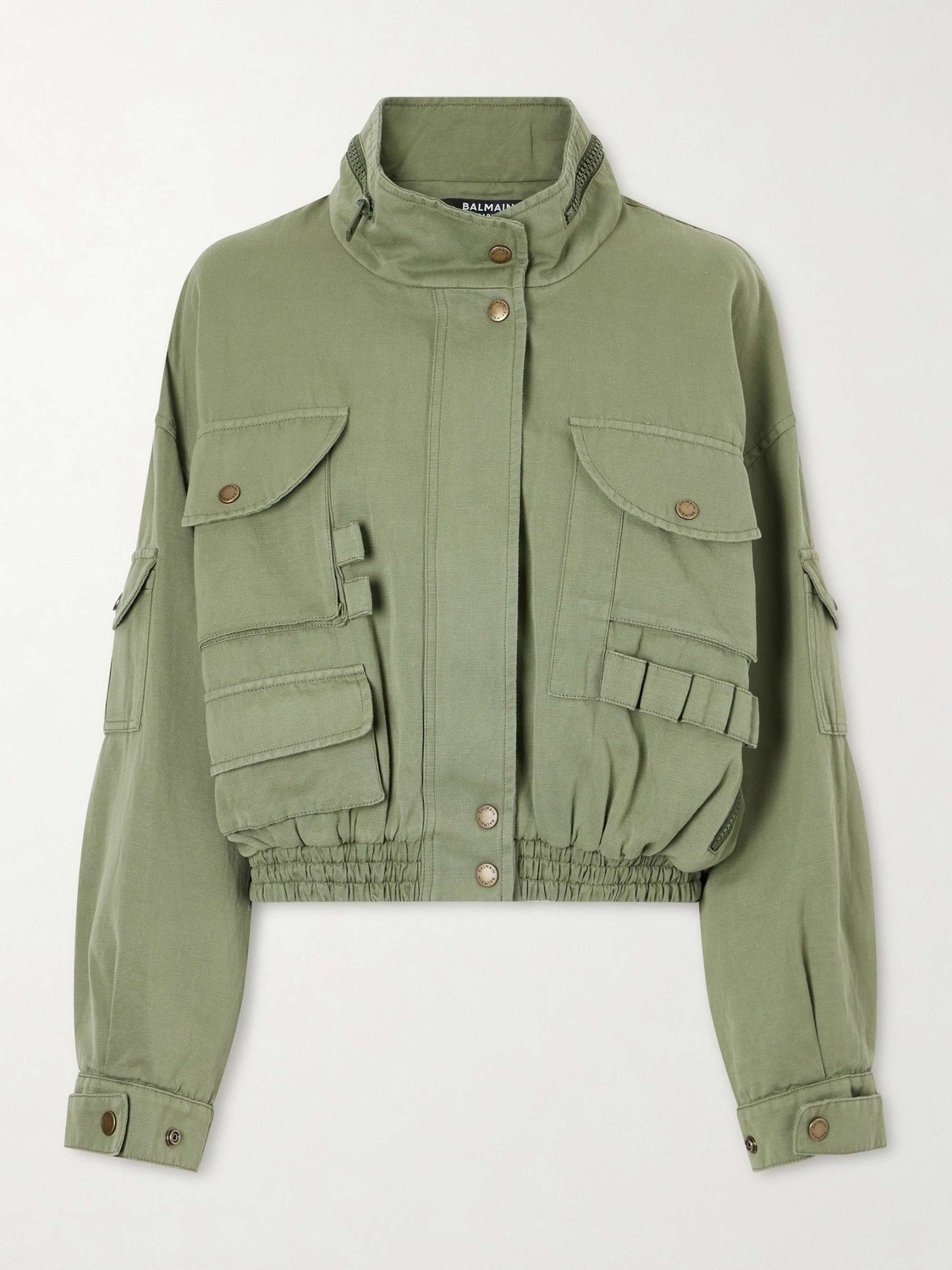 Куртка Balmain Cotton And Linen-blend Twill Bomber, зеленый
