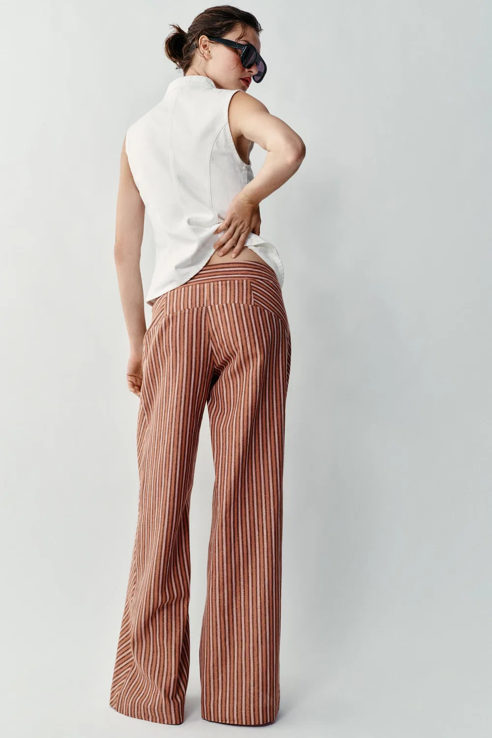 Брюки с широкими штанами в металлическую полоску ZARA, Multicoloured — фото 4