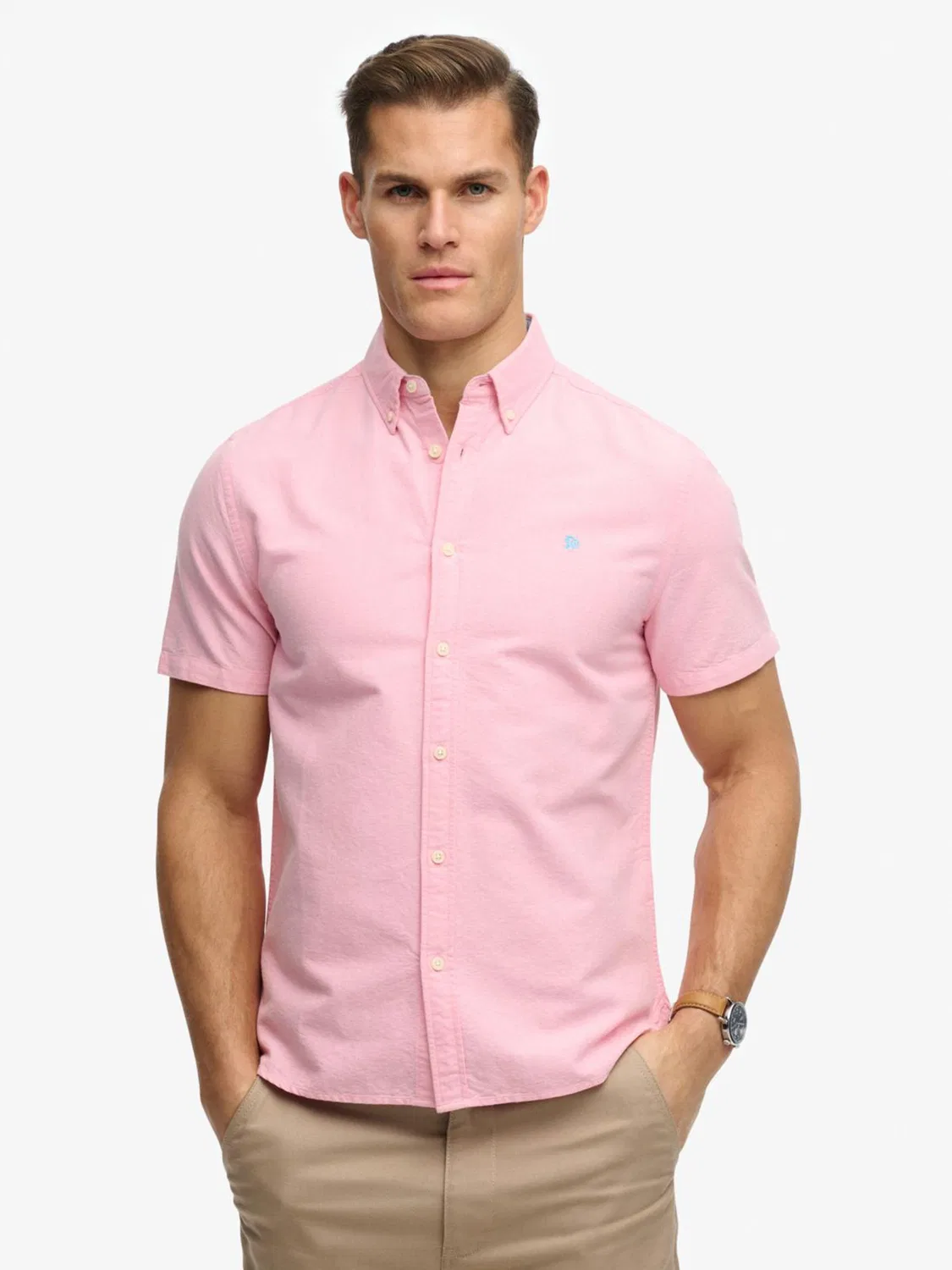 Рубашка Oxford с коротким рукавом, Preppy Superdry, Cali Coral Pink Chambray — фото 2