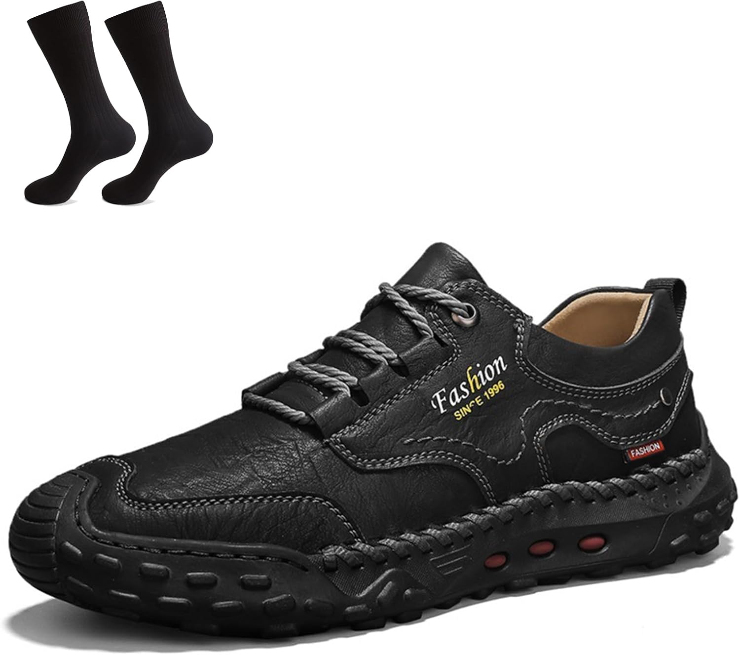 

Мужская обувь, мужские вручную сшитые туфли с комбинированным носком из коровьей кожи, повседневные туфли, широкие удобные кожаные ботинки Generic, черный