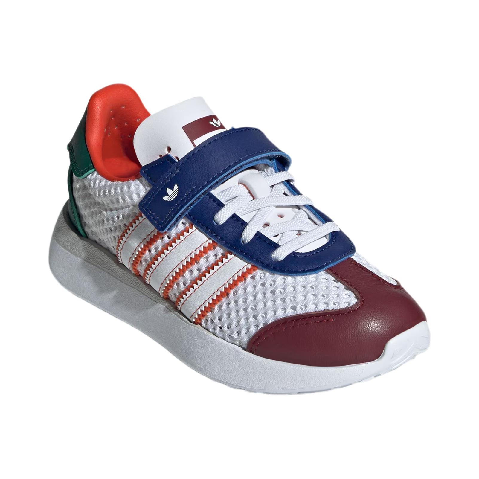 Дошкольные кроссовки Adidas Originals для мальчиков, белые с оранжево-красными вставками — фото 2