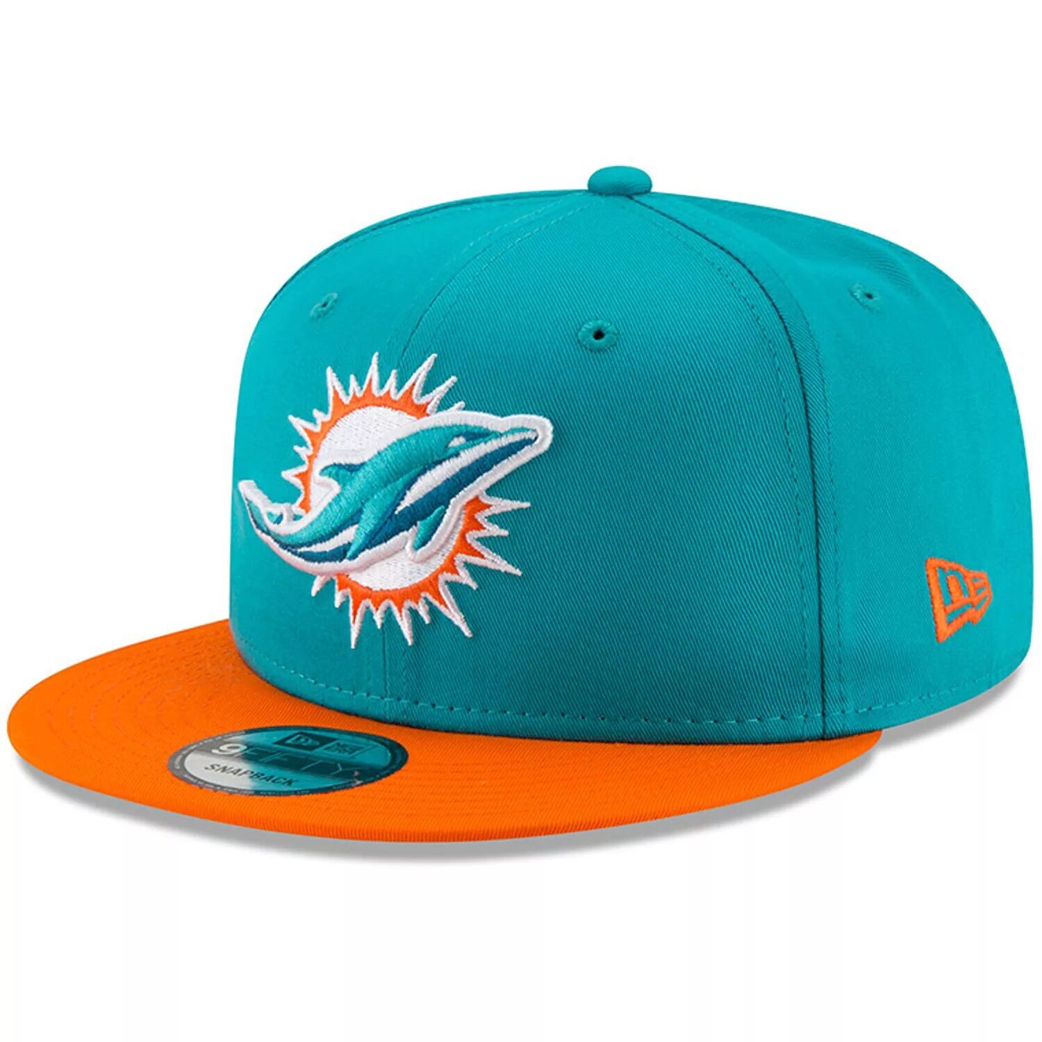 

Мужская двухцветная базовая бейсболка New Era Aqua/Orange Miami Dolphins 9FIFTY Snapback