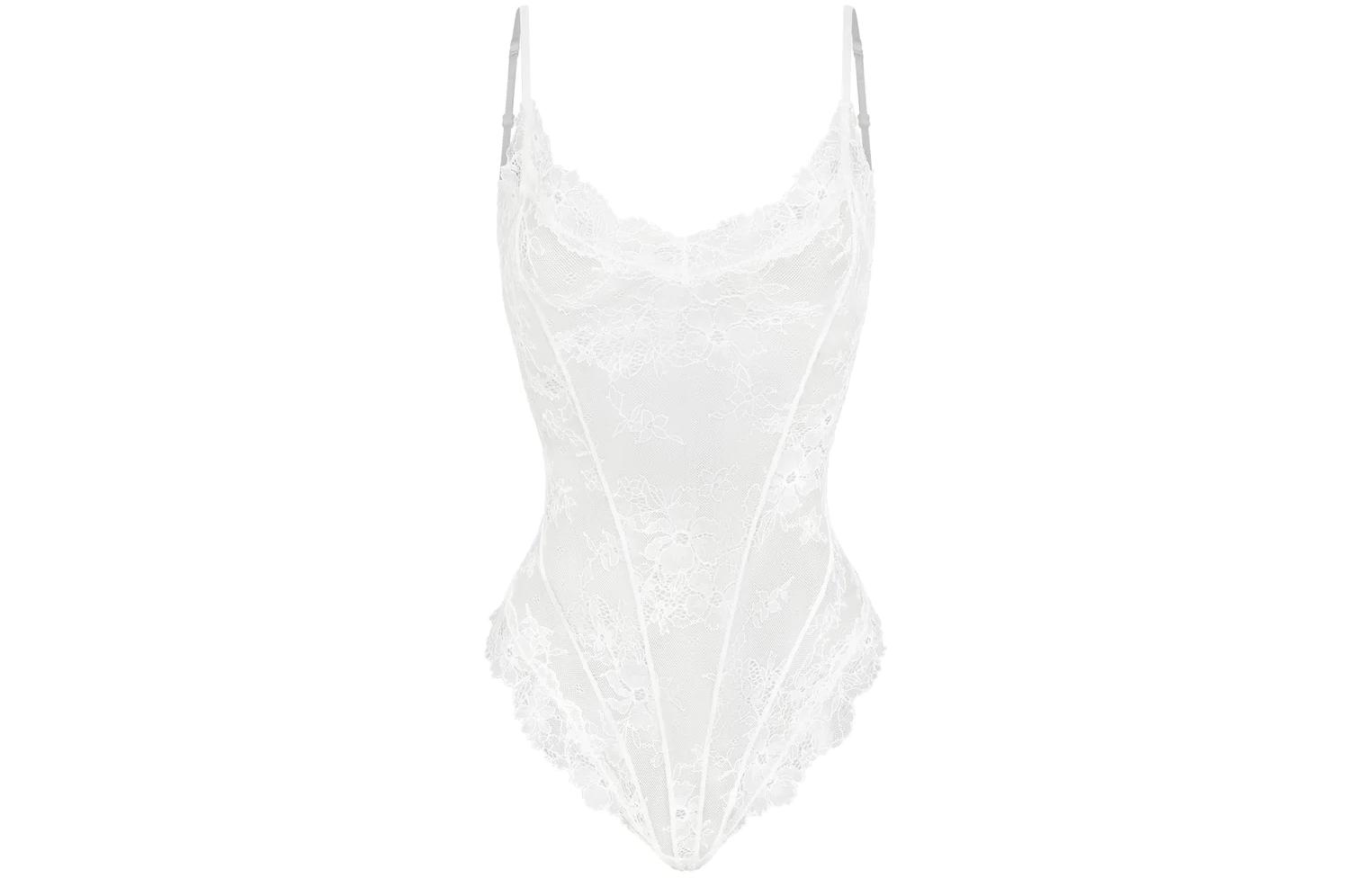 

Ультратонкое кружевное комбинезон-боди для женщин SKIMS Wedding Dress Series ULTRA FINE LACE TEDDY Jumpsuit MARBLE/Marble