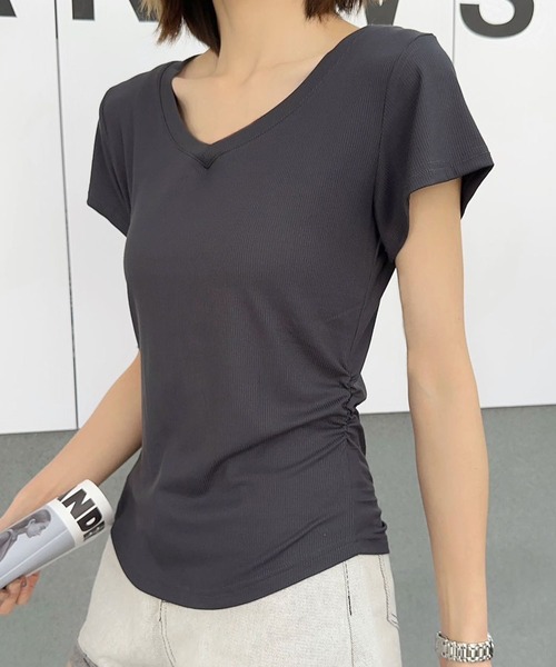 

Футболка с V-образным вырезом, рубчик Aimoha, темно-серый