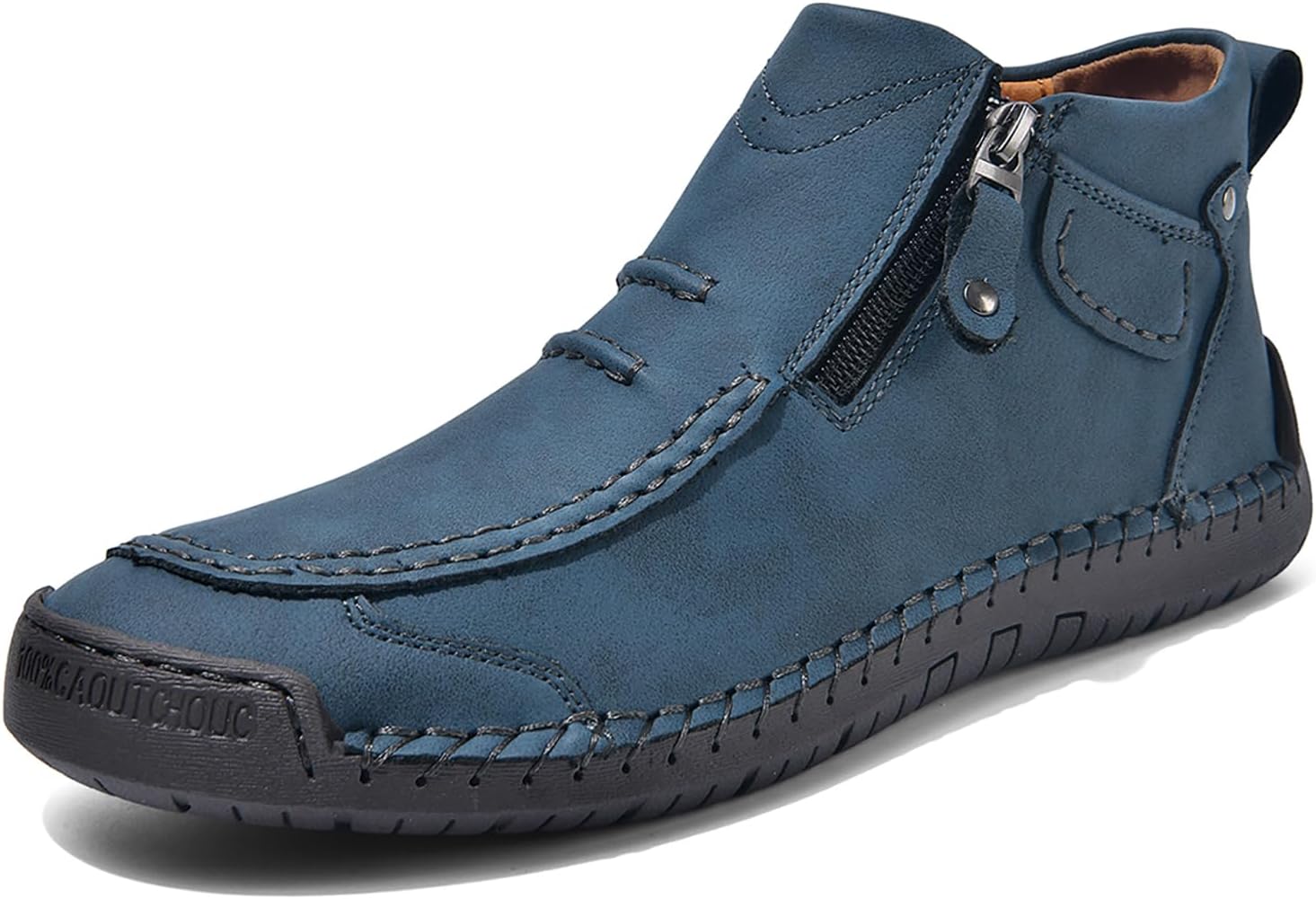 

Мужские повседневные кожаные ботинки ручной работы Chukka с боковой молнией, высокие модные кроссовки, легкая обувь для ходьбы и вождения, средние по высоте туфли Mviobuy, синий