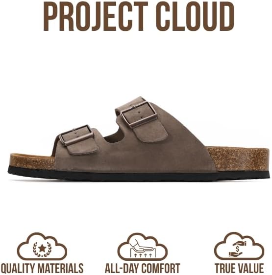 Мужские сандалии Project Cloud из 100 натуральной кожи с амортизирующей стелькой из натуральной пробки, сандалии с двумя ремешками и пряжками, летние нескользящие (Heritage), угольный — фото 3