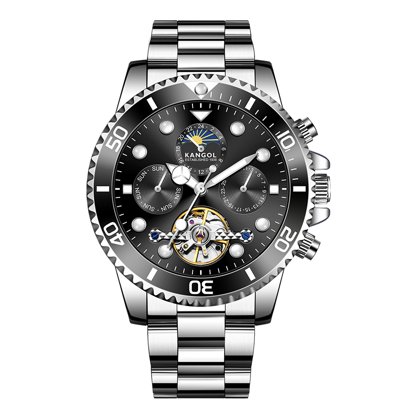 

KANGOL Часы Automatic Mechanical Movement Stainless Steel Watchband Watch Men's Watch Black Dial, Black
