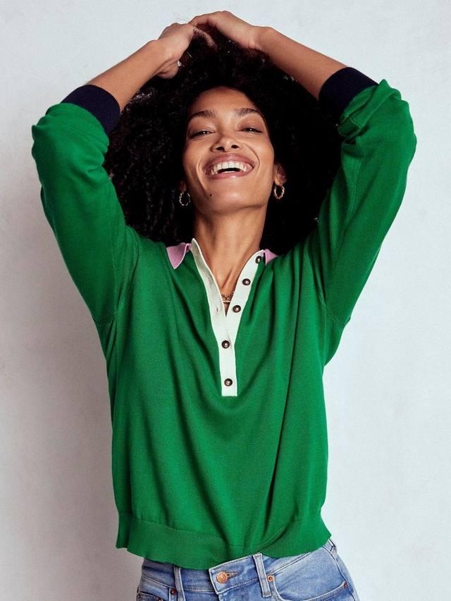 

Футболка Lara Relaxed Henley Boden, Emerald/Multi