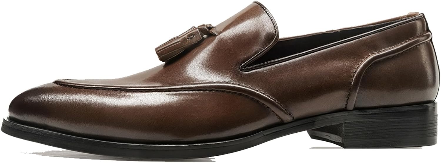 

Мужские лоферы с кисточками WinDhana, кожаные слипоны с заостренным носком - ручная работа, U-образные кожаные лоферы для официальной и повседневной носки - большемерят, заказывайте на 0,5 размера меньше 199-Y01, коричневый