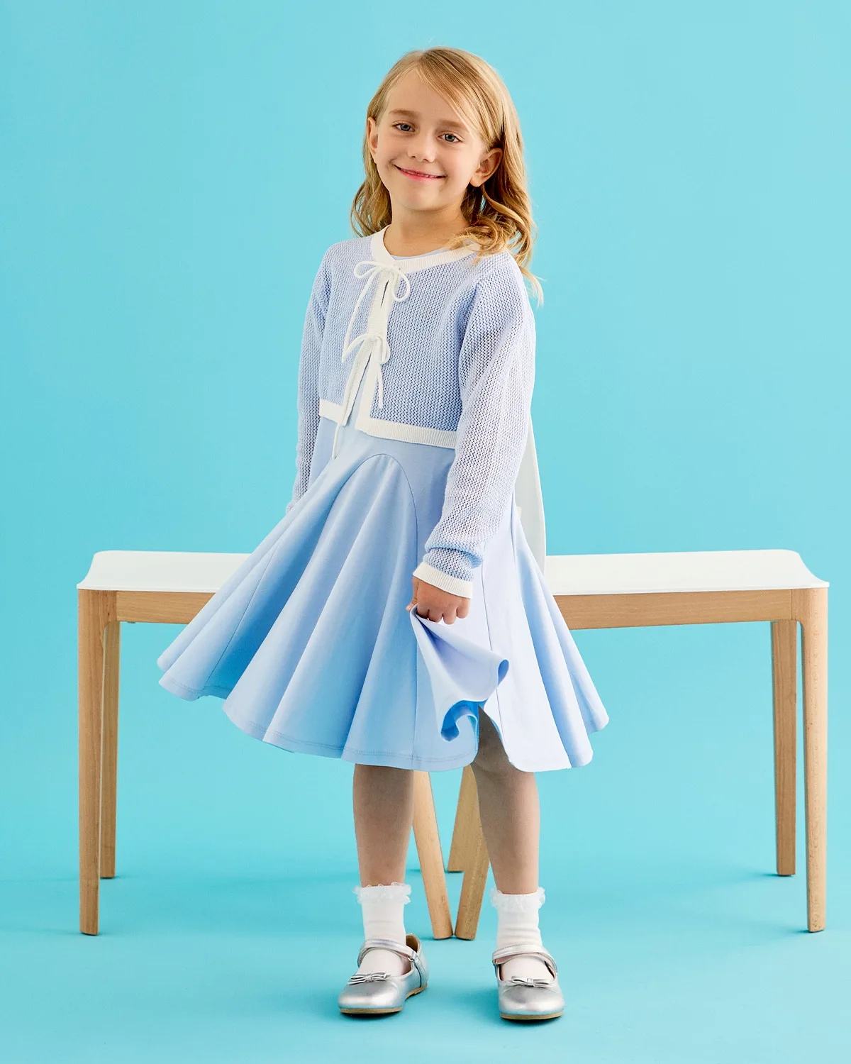 Детское платье-комплект с бантом Kate Spade New York Kids голубое