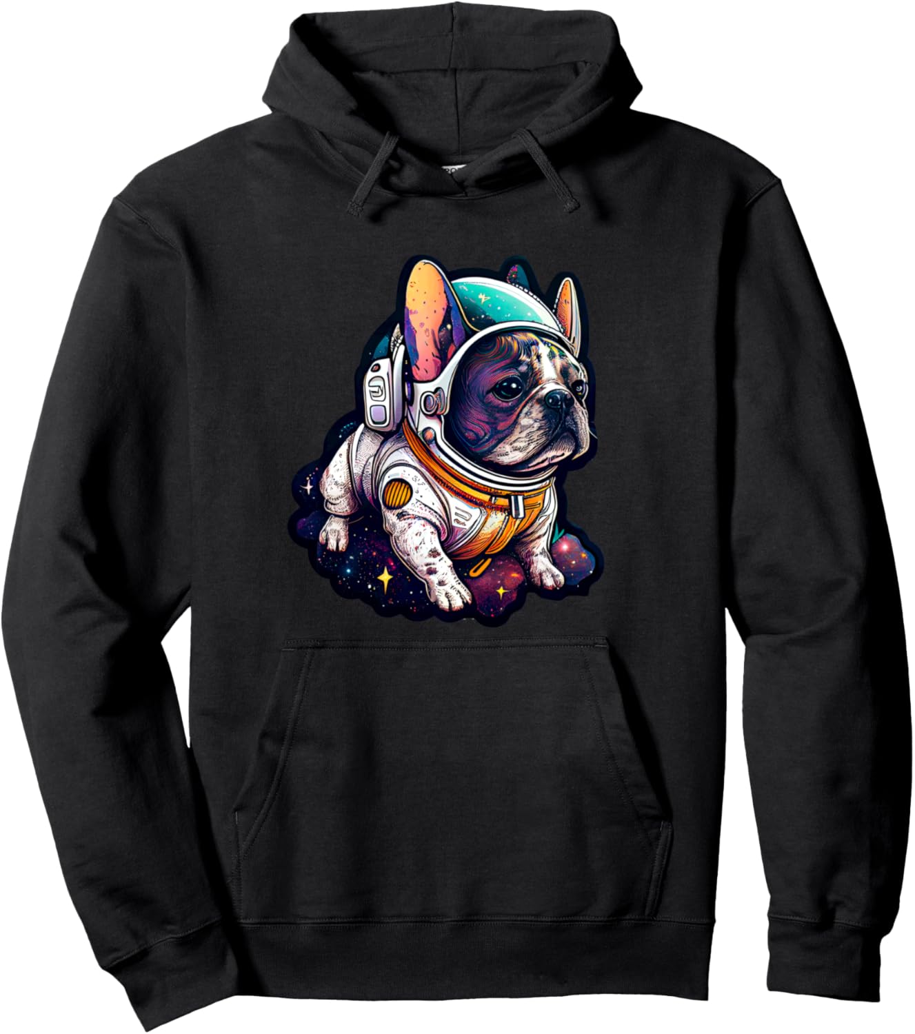 

Худи в стиле космического французского бульдога и космонавта Galactic French Bulldog Space Explorer, черный