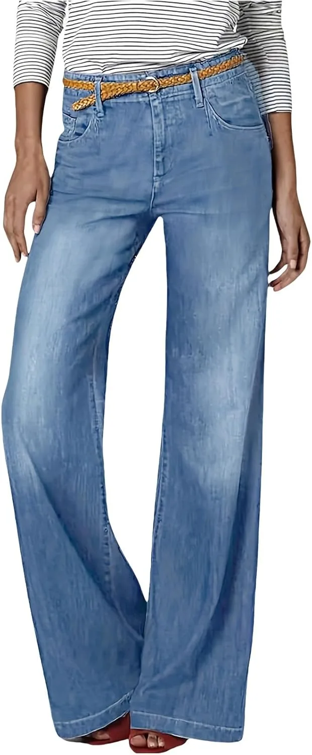 

Женские джинсы Wide Leg High Waisted Stretchy с прямыми штанинами и эффектом пэчворк