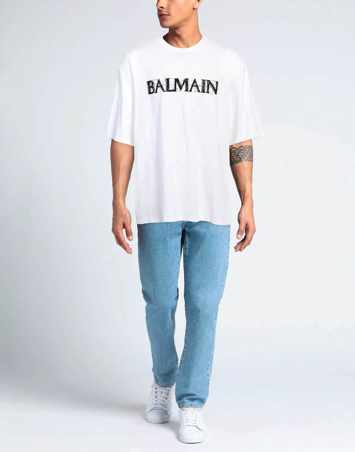 Футболка с кристаллами Balmain белая — фото 2