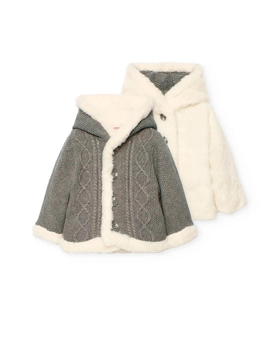 

Вязаная куртка для девочки с длинными рукавами и однотонным узором Boboli, серый