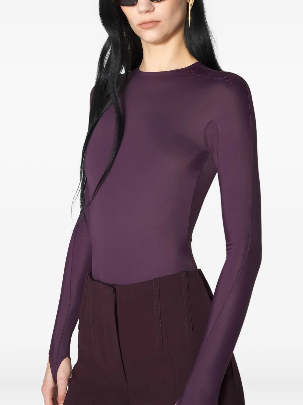 

Боди с длинными рукавами и тисненым логотипом Mugler, фиолетовый