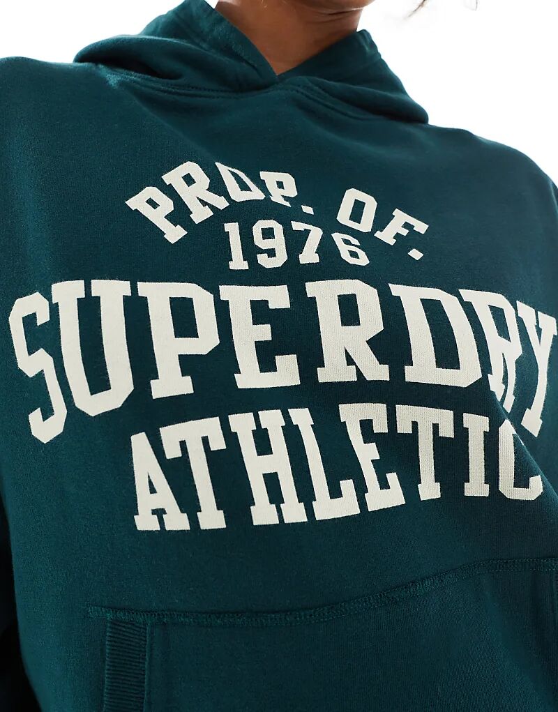 Свободная толстовка с капюшоном Superdry Athletic Essentials темно-зеленого цвета — фото 3